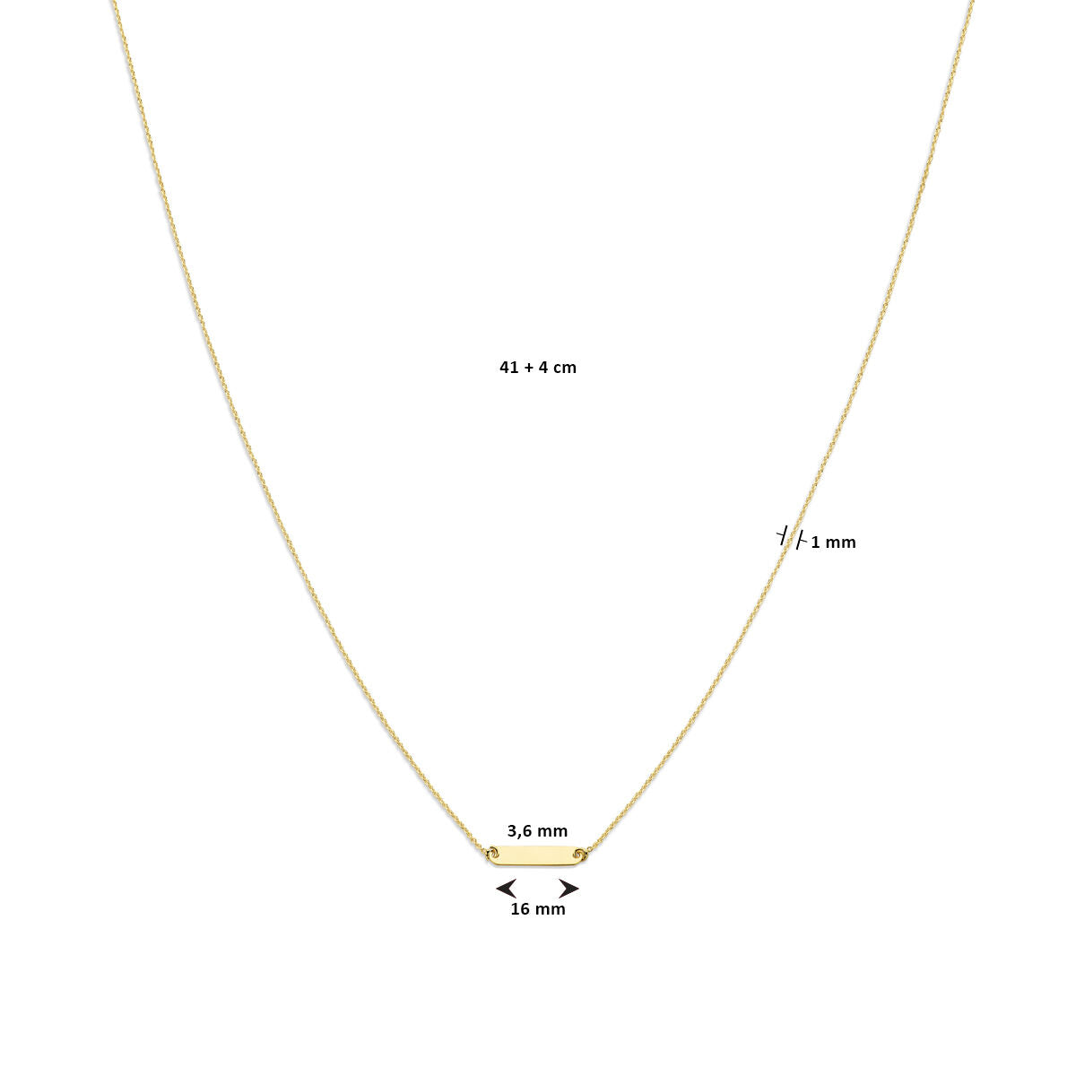 collar de grabado placa 1,6 mm 41 + 4 cm oro amarillo 14K
