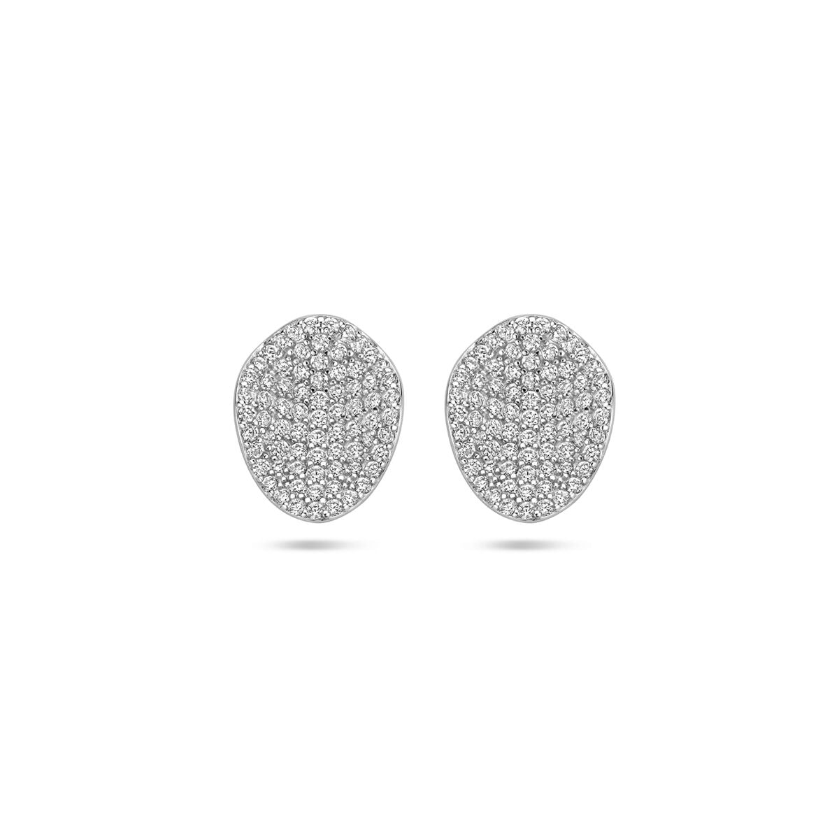 Pendientes de zircón de 13 mm en plata rodiada con un diseño ovalado y brillante.