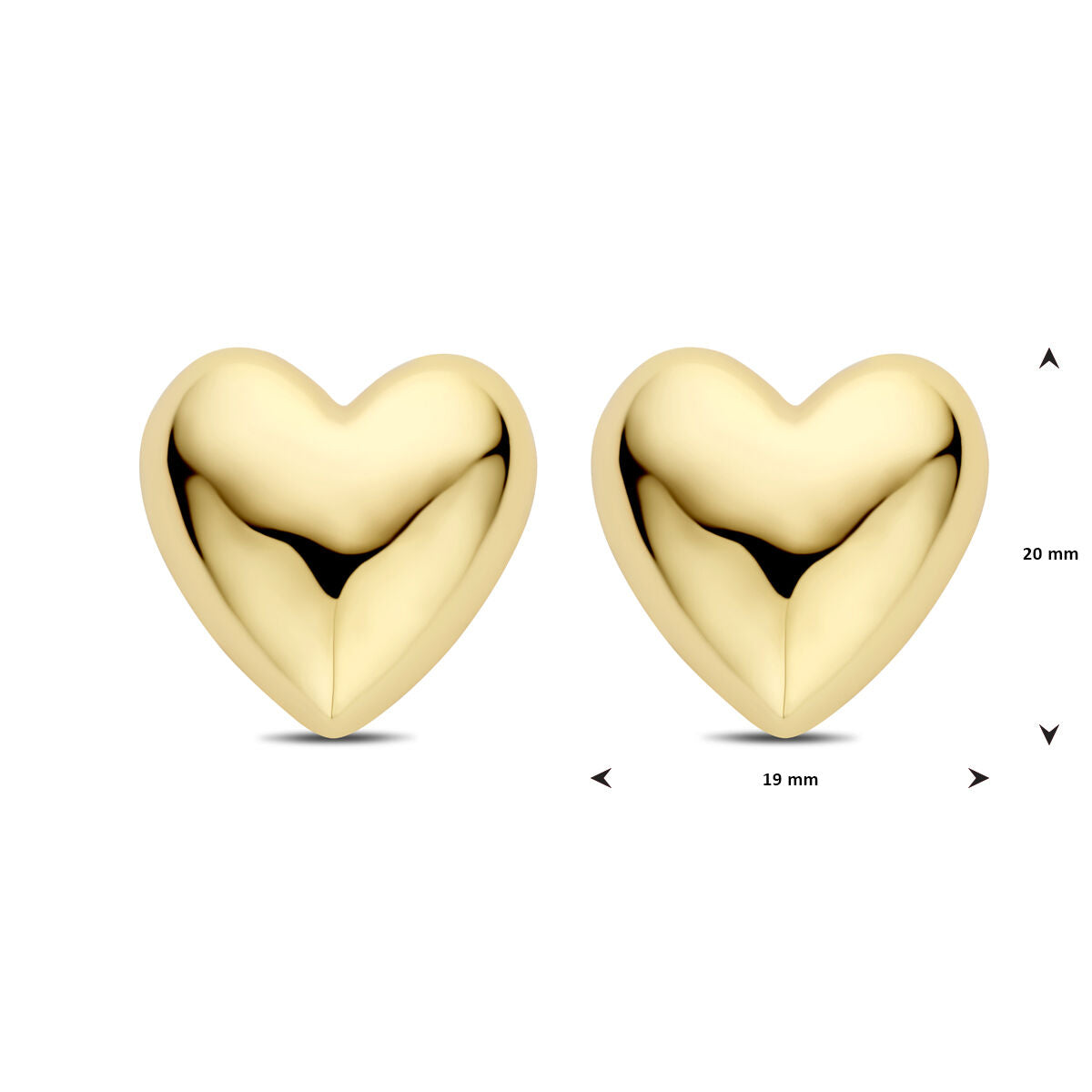 pendientes de botón corazón 20 mm 1 micrón plata chapado en oro amarillo
