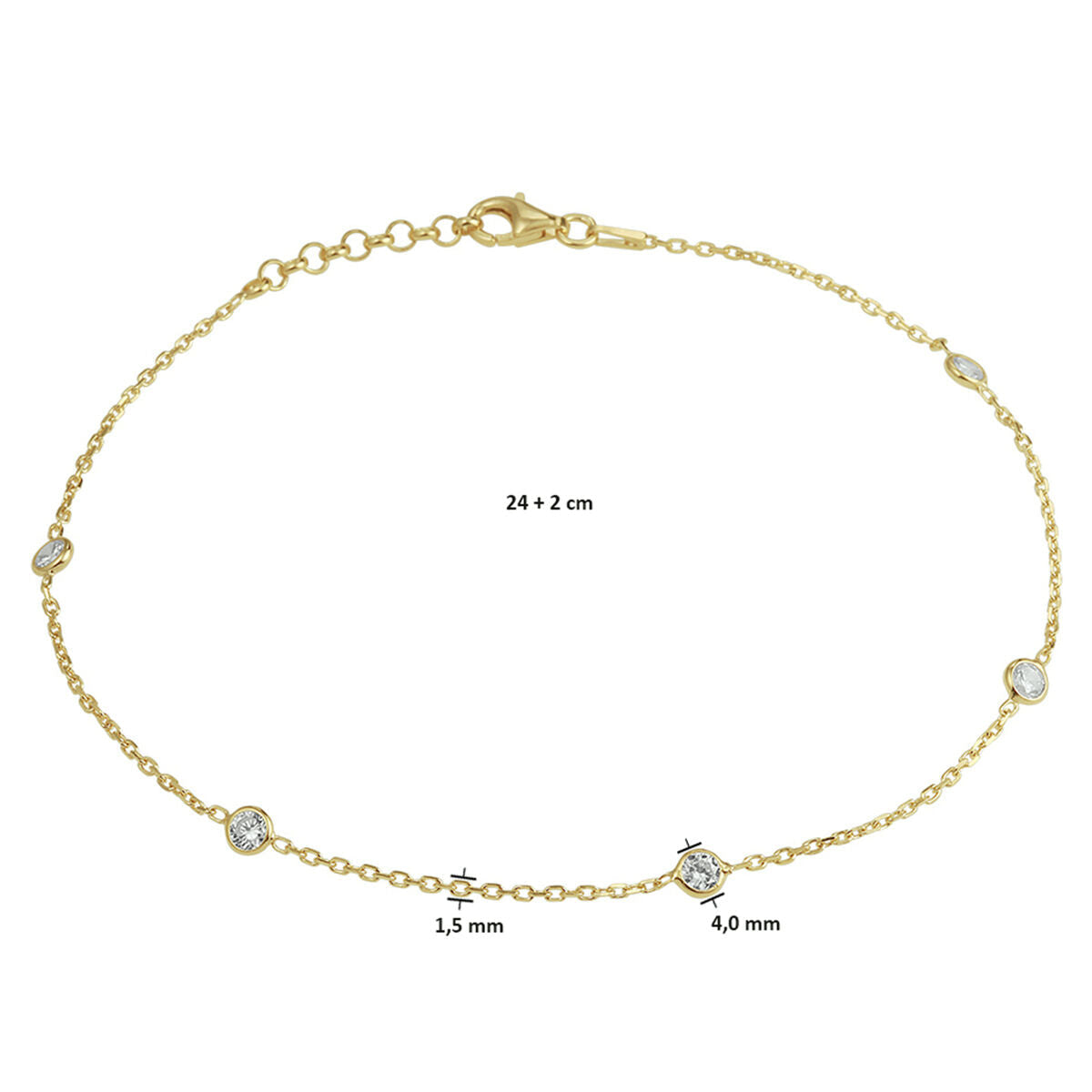 pulsera de zirconia 24 + 2 cm 3 micrones chapado en oro amarillo