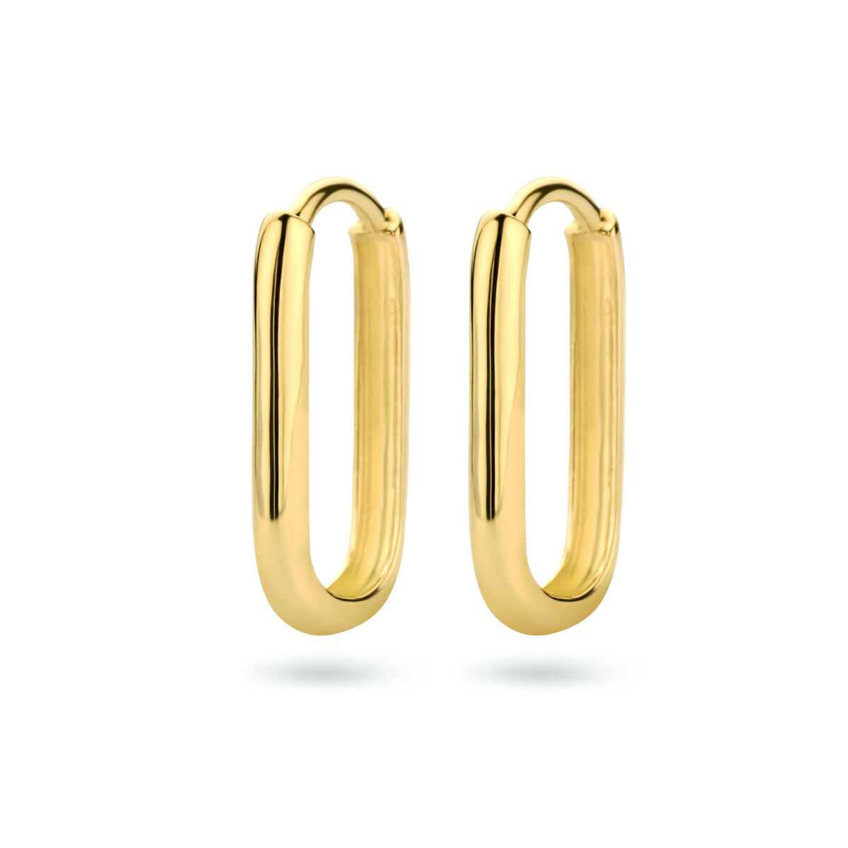 Pendientes de aro en forma de clip de papel, en oro amarillo de 14 quilates.