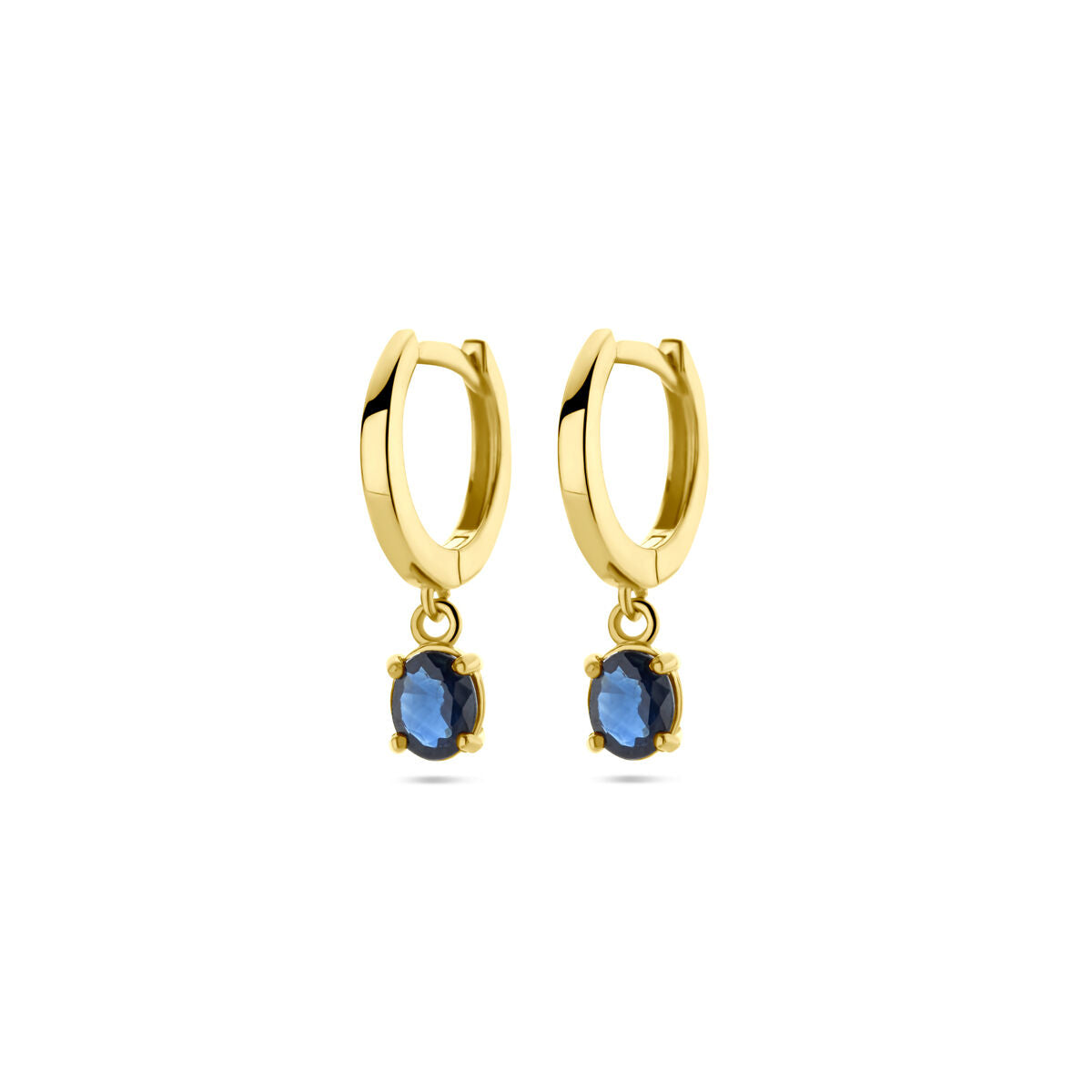 Pendientes de aro de 14K oro amarillo con zafiros azules de 19 mm.