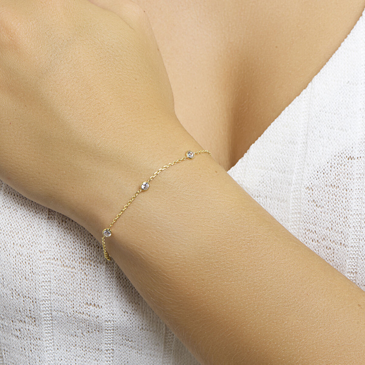 pulsera de zirconia 17 + 2 cm 3 micrones plata chapado en oro amarillo