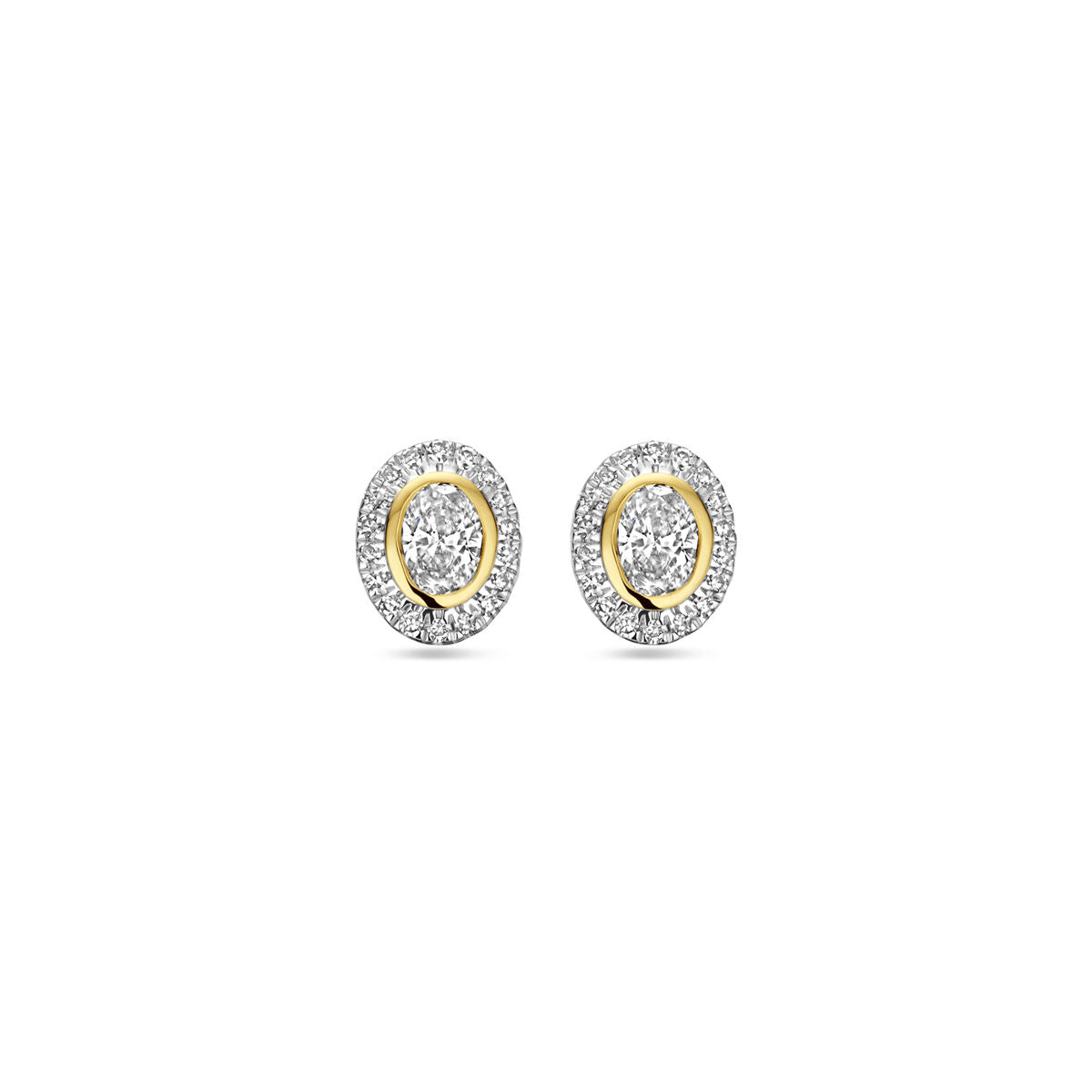 Pendientes de diamante de 0,50 ct (2x 0,25 ct) en oro amarillo de 14K, con forma ovalada y detalle dorado.