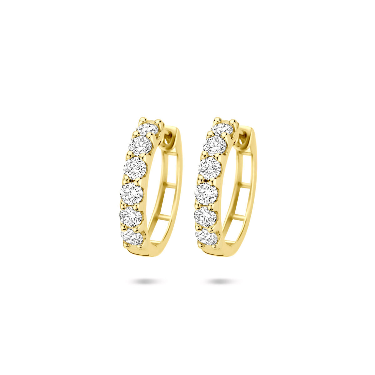 Aros de oro amarillo de 14K con diamantes de laboratorio, 1.025 ct, diseño en forma de media luna.
