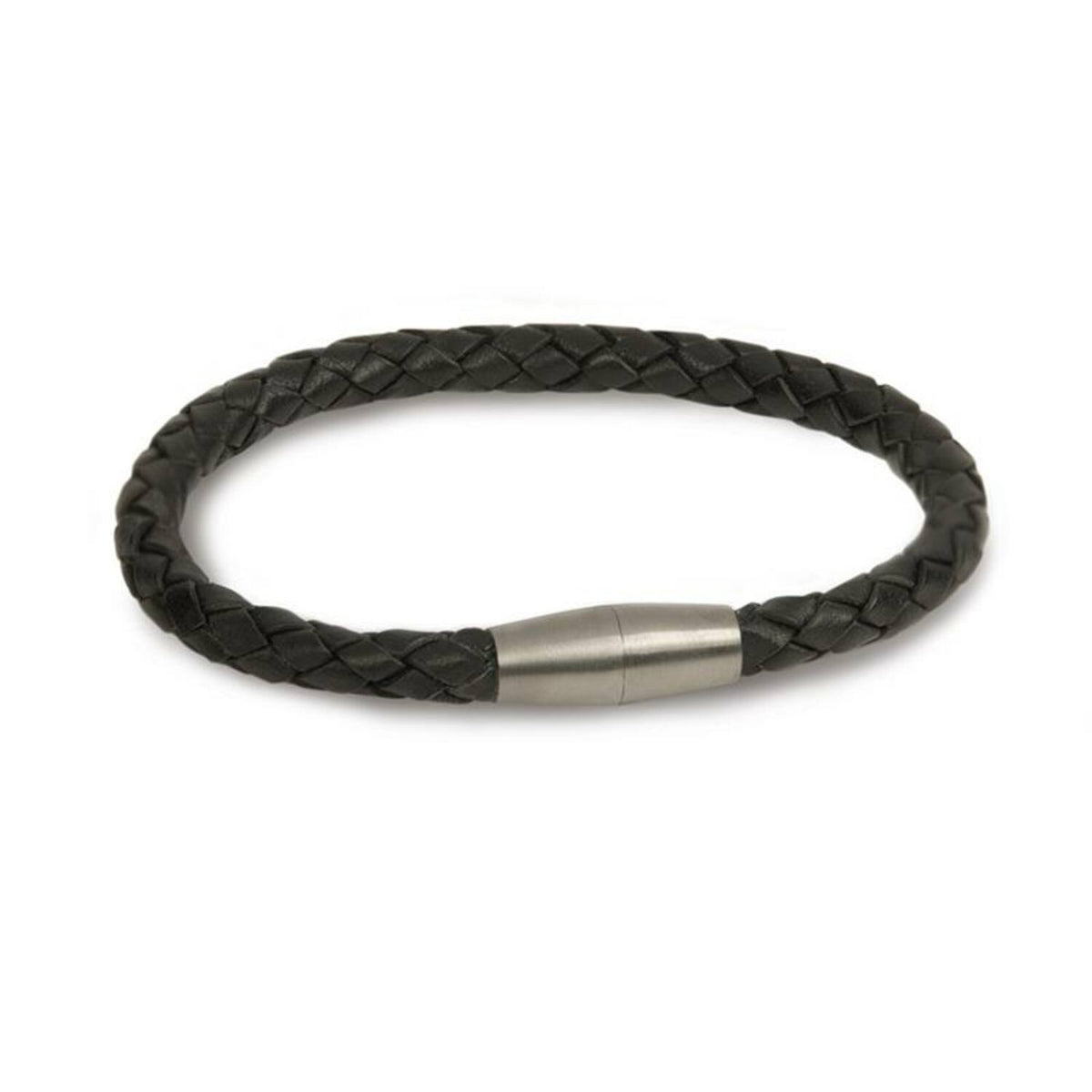 Pulsera de cuero trenzado negra con cierre de titanio.