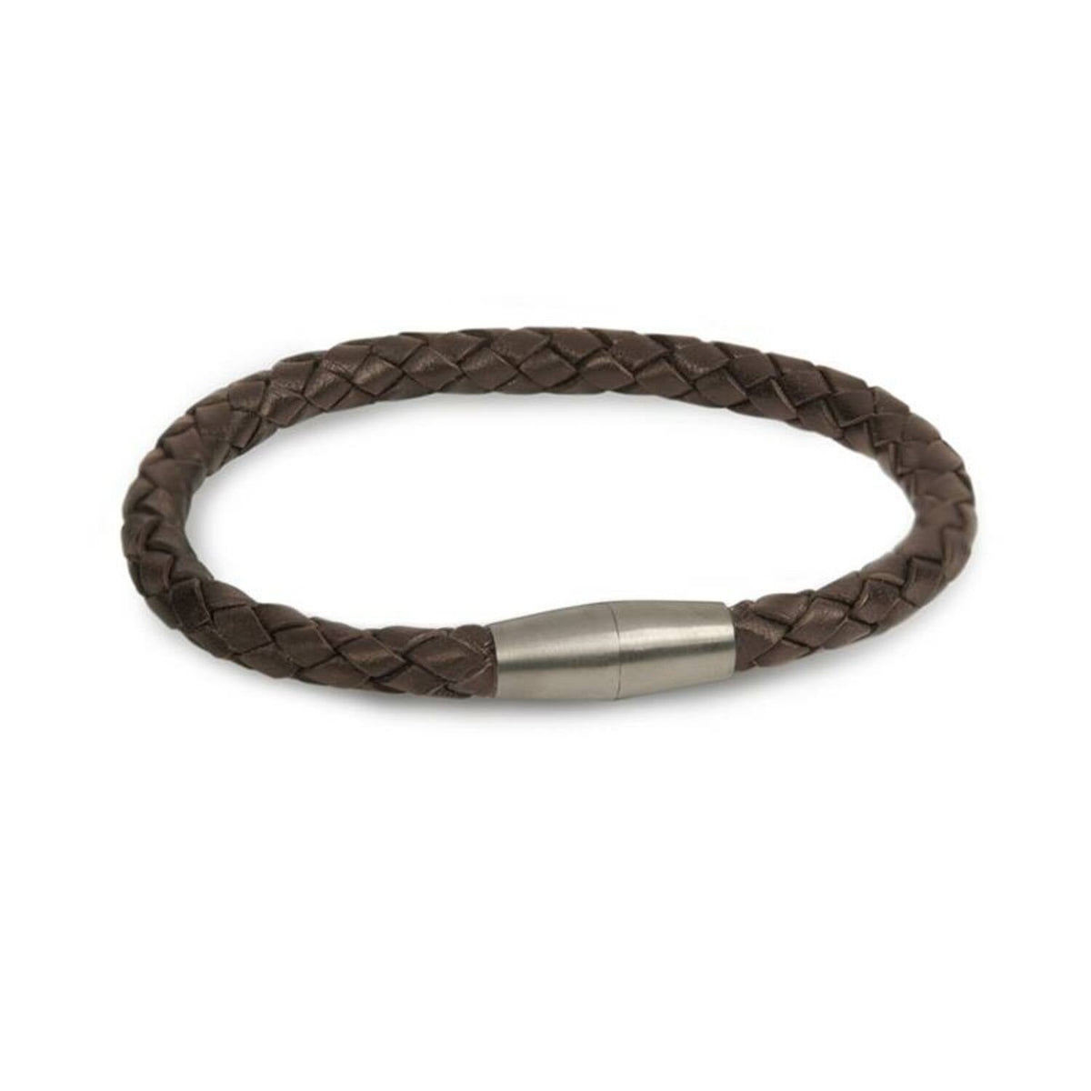 Pulsera de cuero trenzado marrón con cierre de titanio.