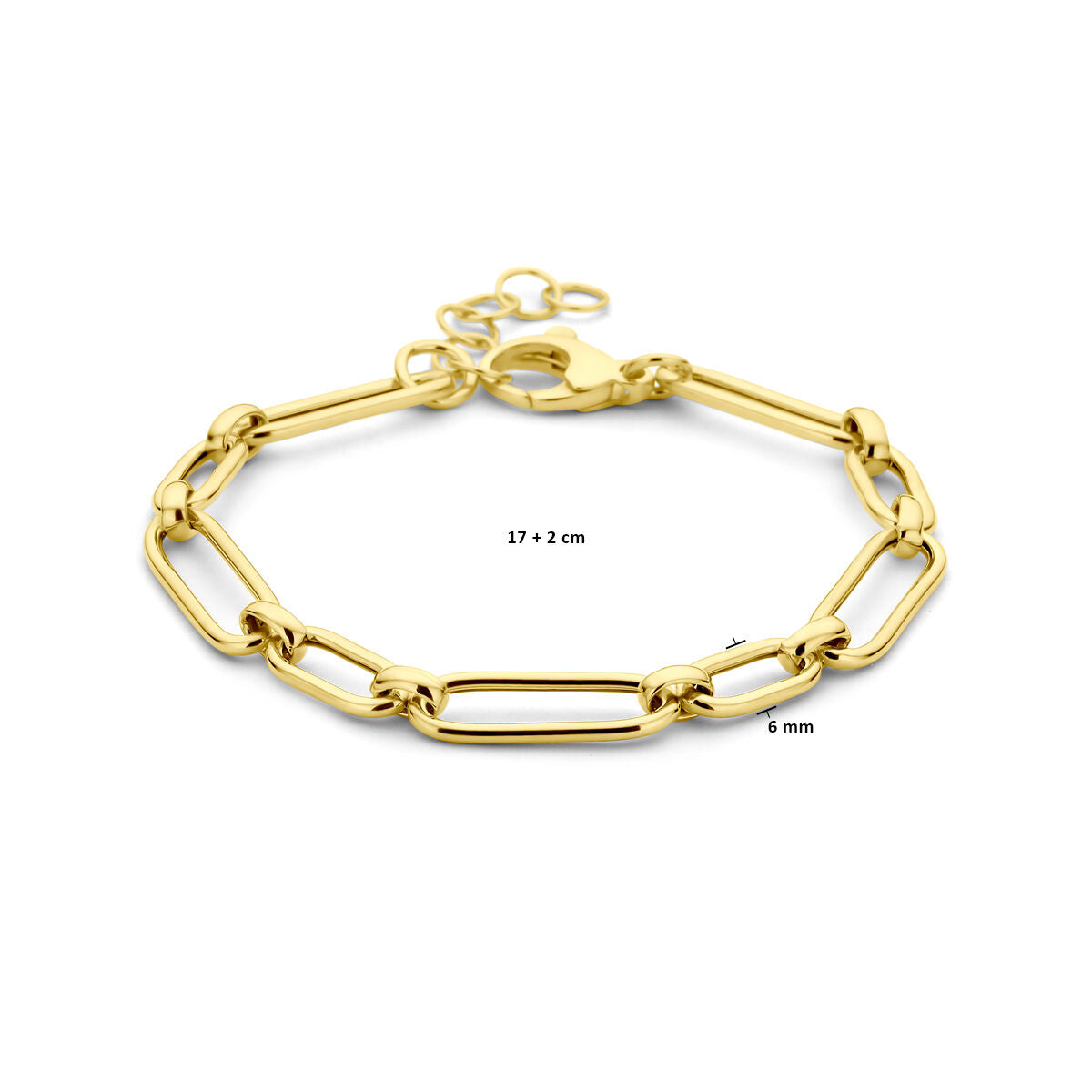 pulsera 6,0 mm 17 + 2 cm 3 micron plata chapado en oro amarillo