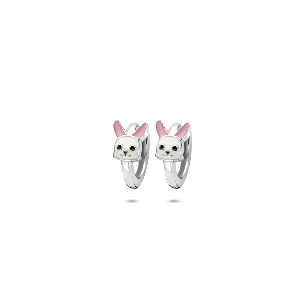 Pendientes de aro plateados para niños con conejito de esmalte, 10 x 6 mm.