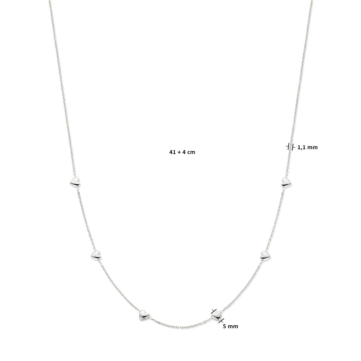 collar de corazones 41 + 4 cm plata rodiado