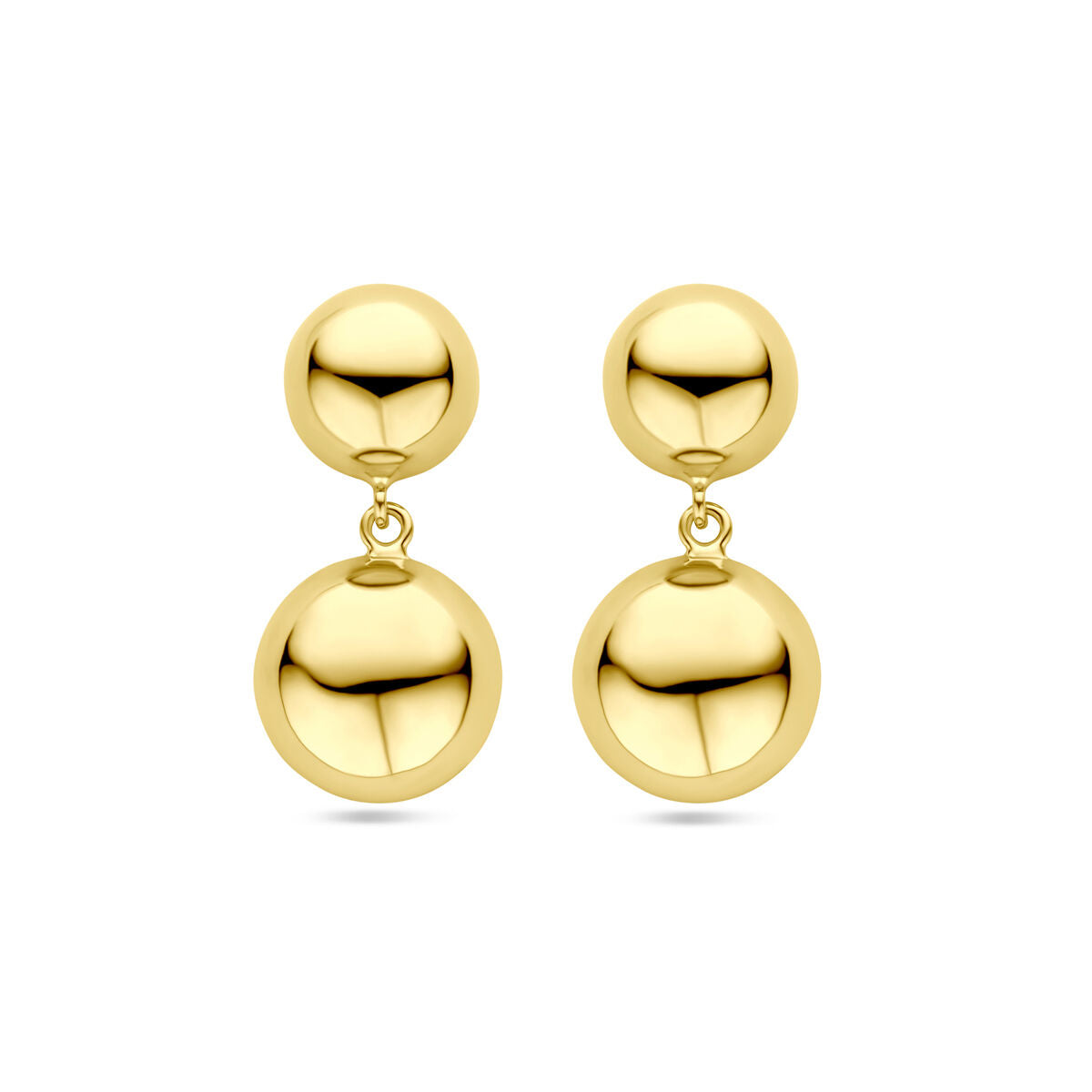 Pendientes largos de media bola de 31 mm en plata bañada en oro amarillo.