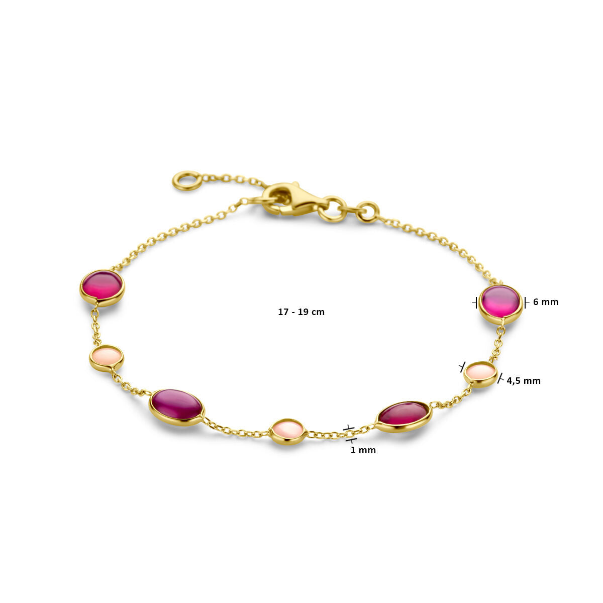 Pulsera de mujer oro con ópalo rosa y rubí 14K