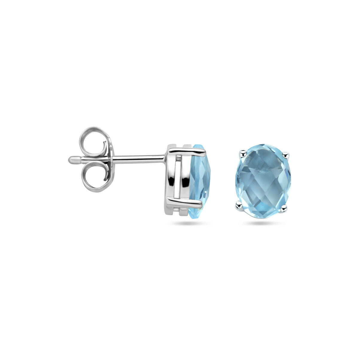 pendientes de botón topacio azul plata rodiado