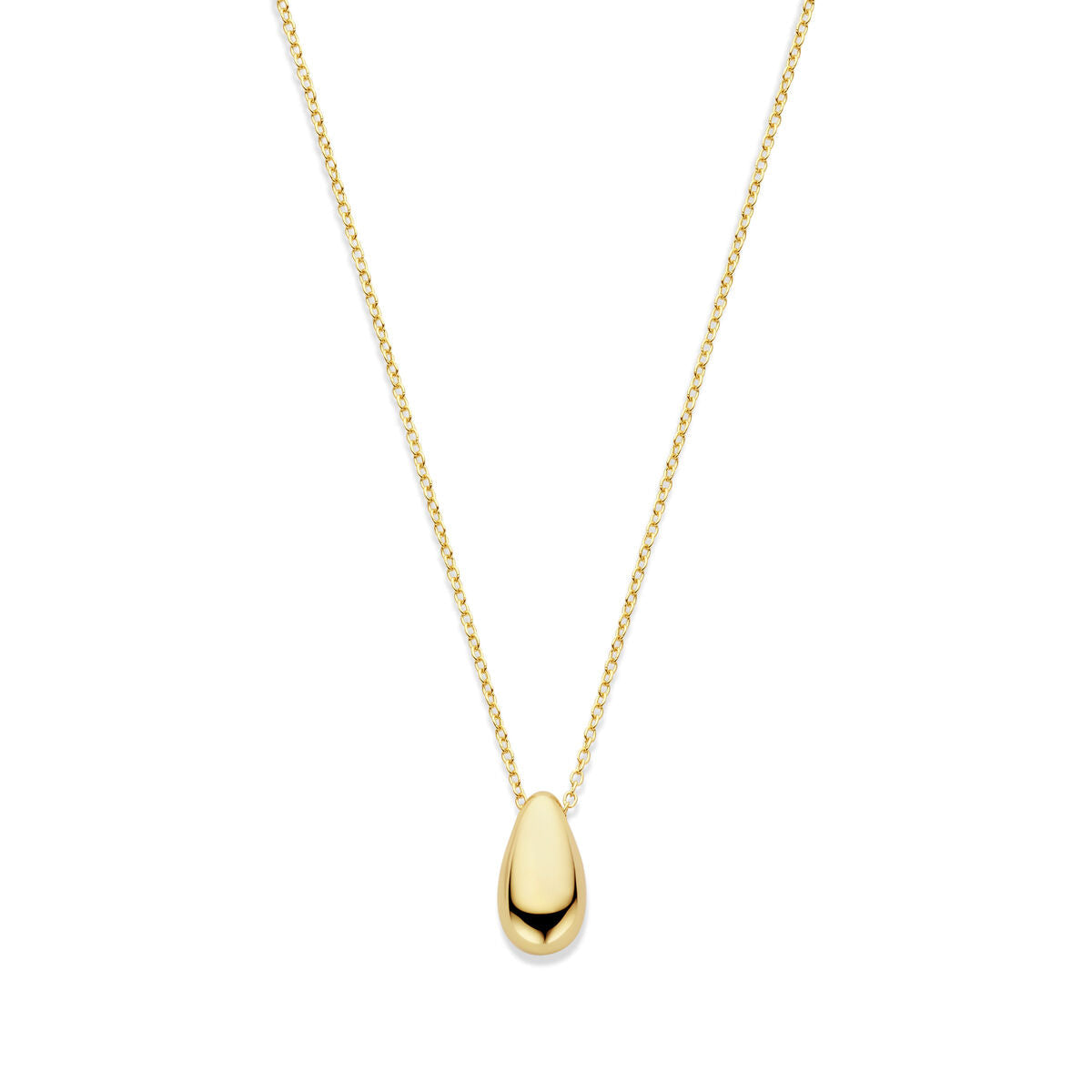 Collar de gota dorado de 3 micrones con cadena fina, longitud ajustable de 41 a 45 cm.