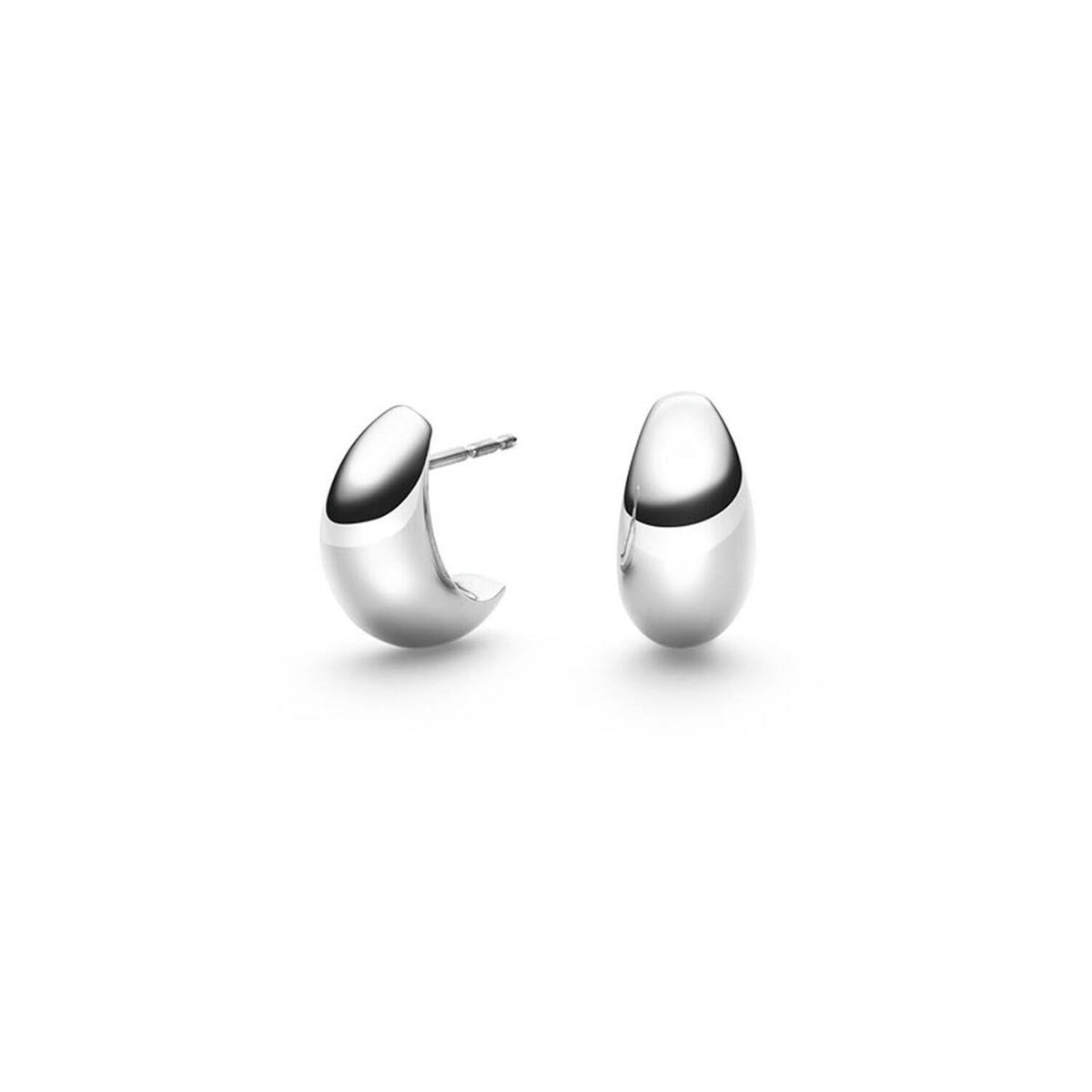 Pendientes de titanio con forma ovalada y acabado pulido, detalle negro en la parte superior.