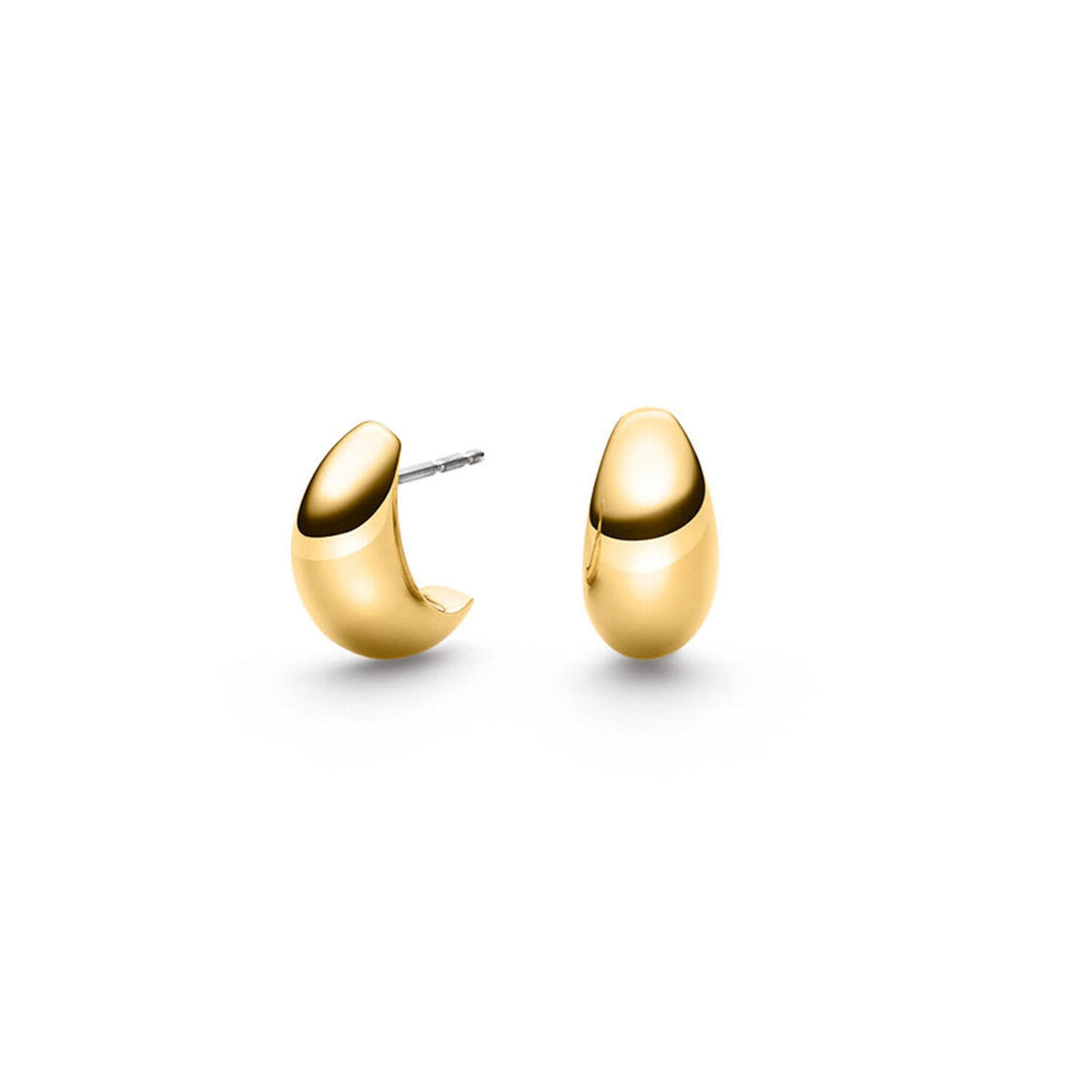 Pendientes de titanio dorados con forma ovalada y acabado pulido.