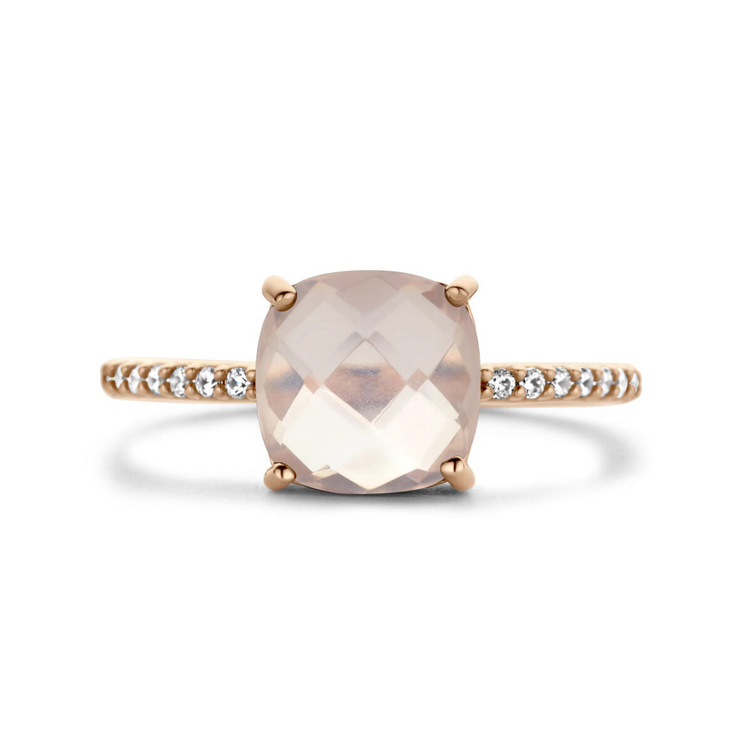 ring rozenkwarts en zirkonia 14K roségoud