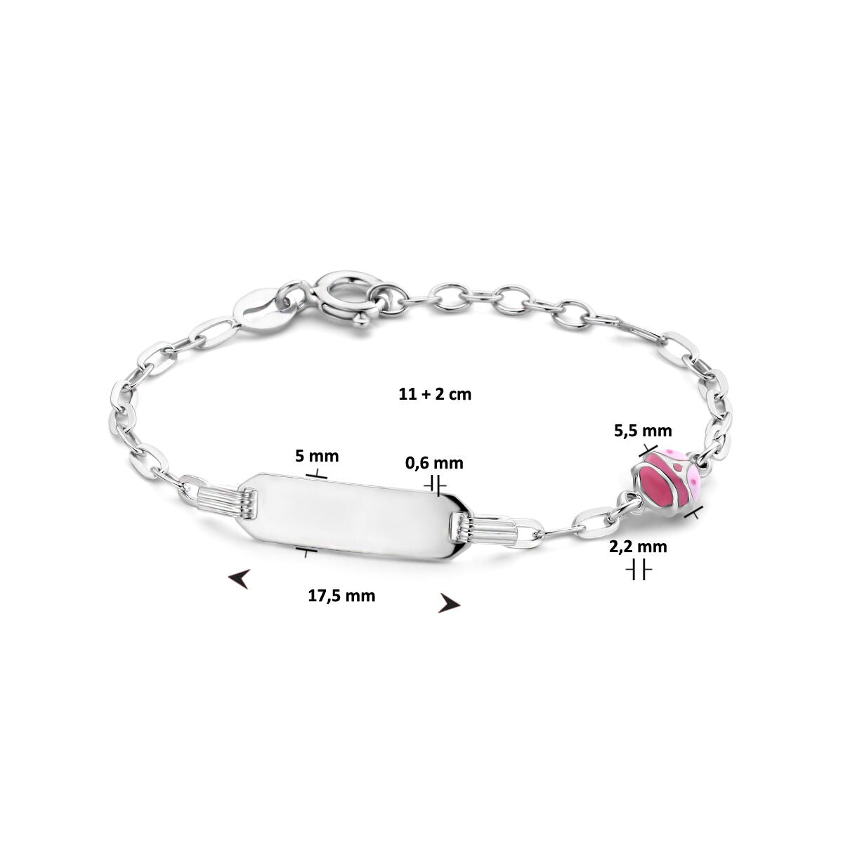 pulsera de grabado mariquita placa 5,0 mm 11 + 2 cm plata rodiada