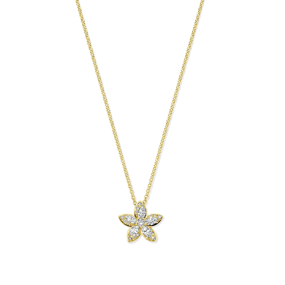 Collar de flor en oro amarillo de 14K con diamantes de 0.42 ct.