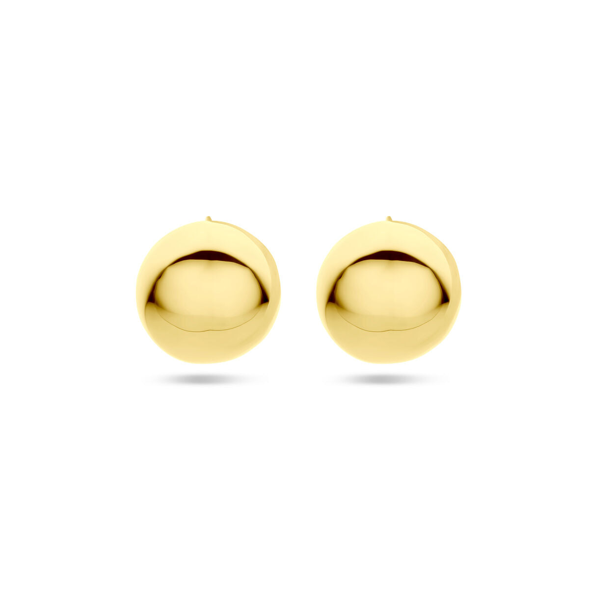 Pendientes de aro de 15 mm, en plata bañada en oro amarillo, con forma esférica y acabado brillante.