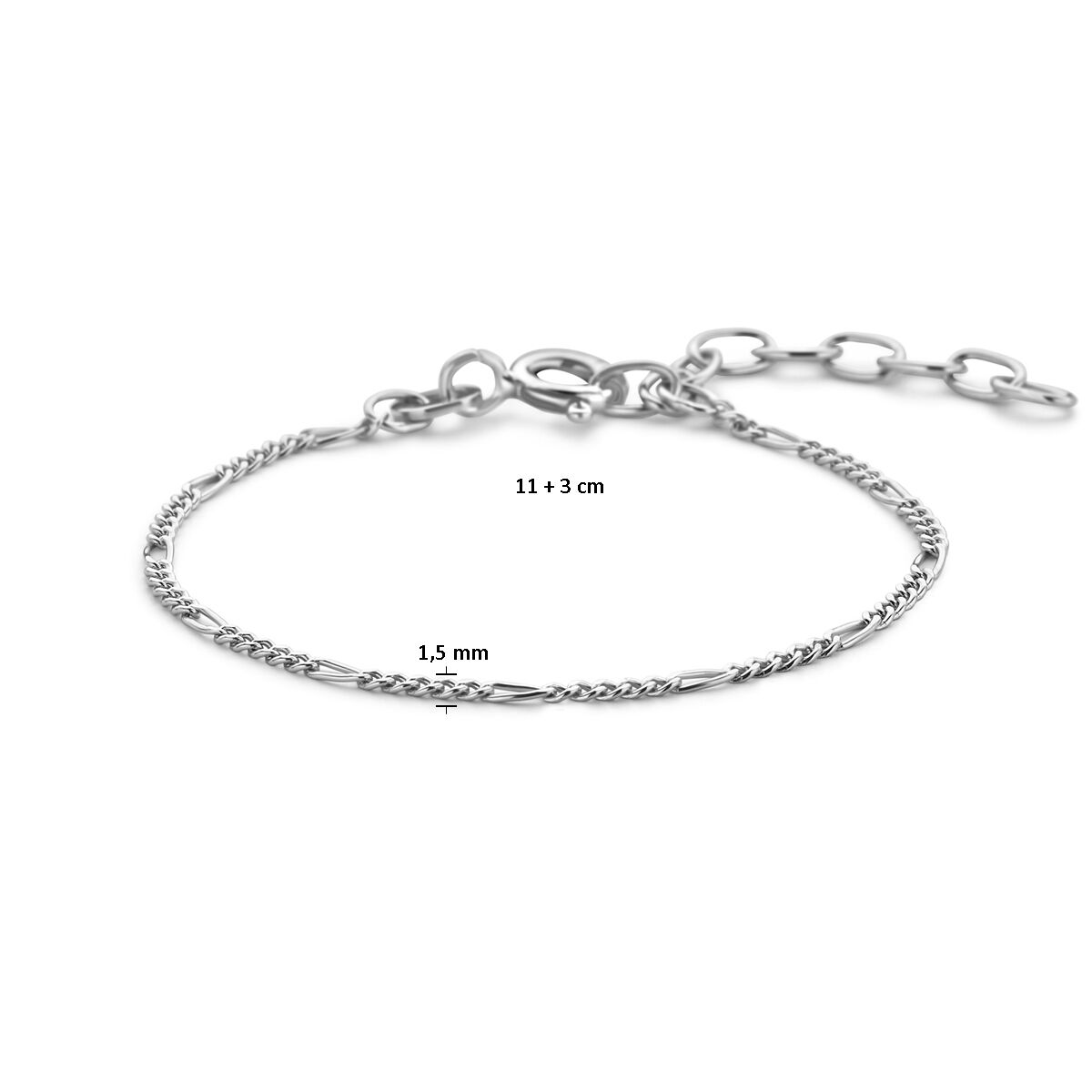 pulsera figaro 1,5 mm (longitud infantil) plata rodiada