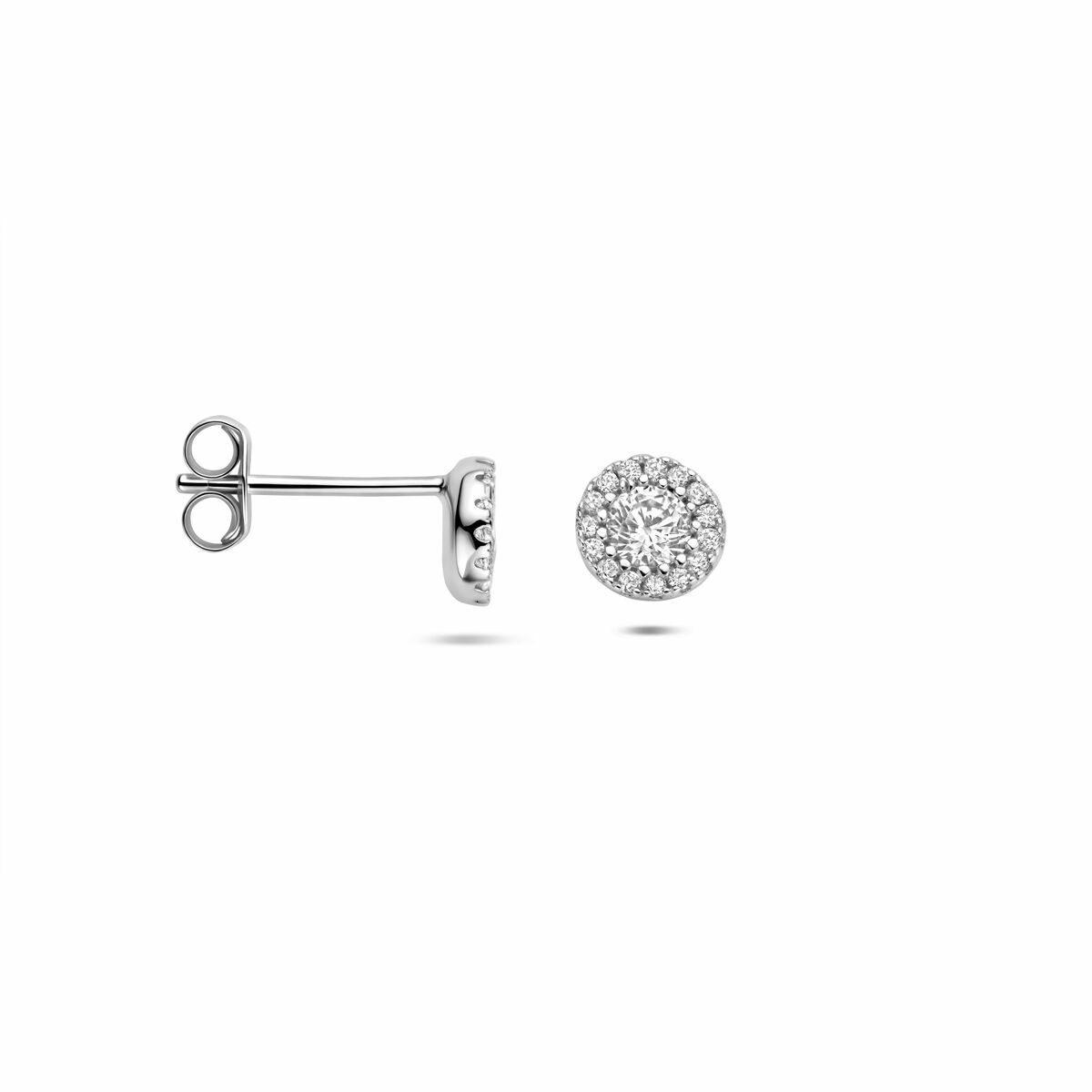 Pendientes de botón de plata con circonitas – estilo entourage 6 mm