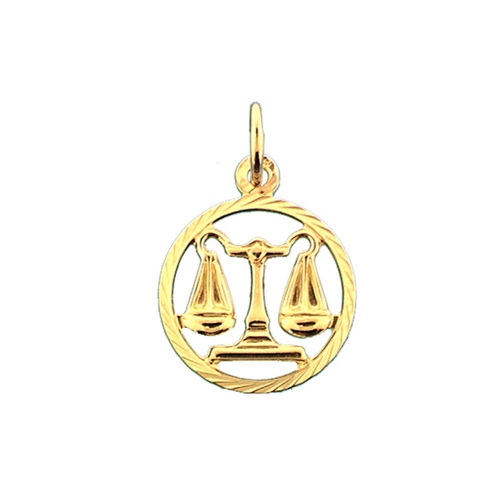 De Van der Kooij Collectie hanger sterrenbeeld gediamanteerd 14K geelgoud heeft een op de Weegschaal geïnspireerde gebalanceerde schaal in een rond gouden montuur-een tijdloze dierenriem sieraad, perfect voor elke gelegenheid.