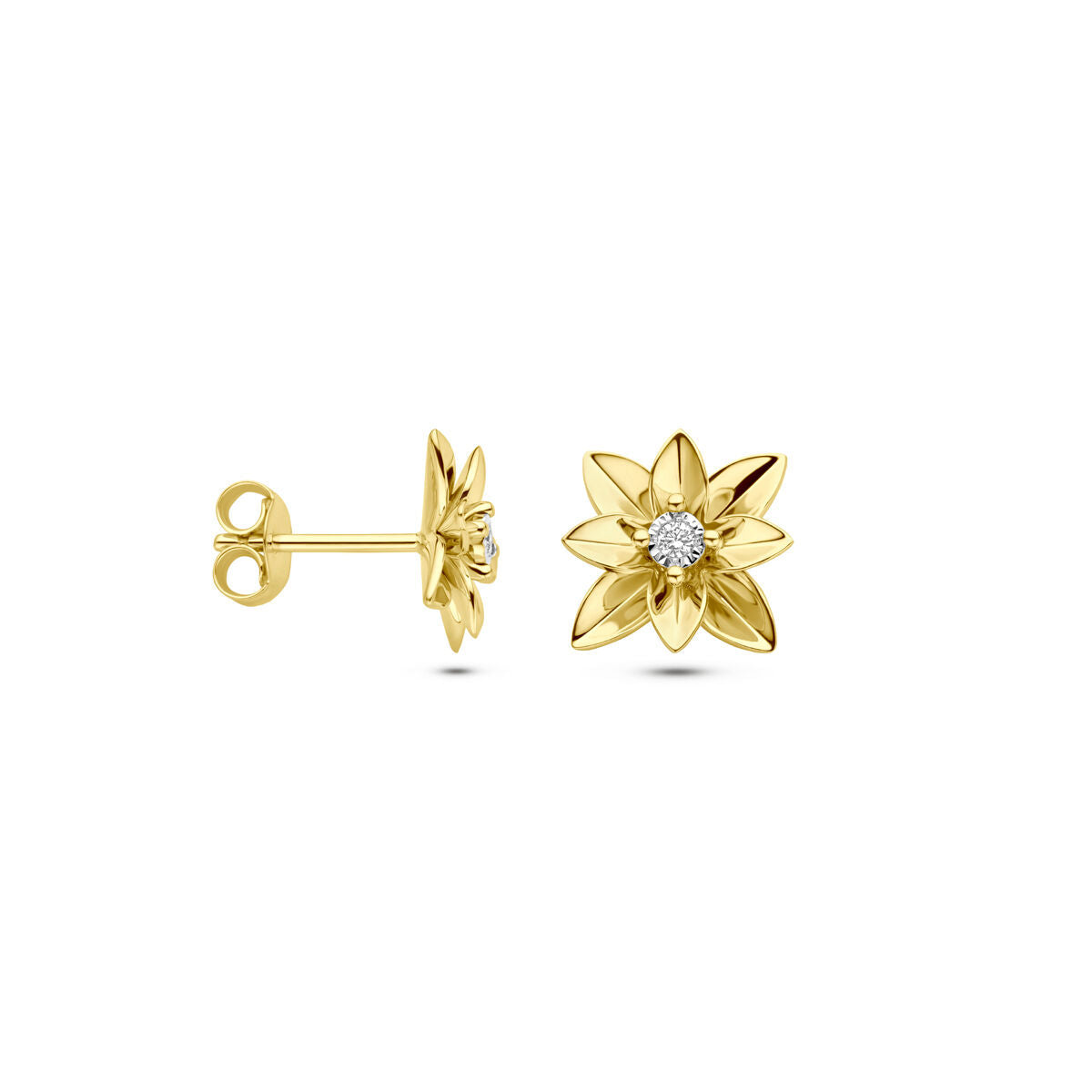 pendientes de botón diamante 0.03ct (2x 0.015ct) h si 12 mm oro bicolor oro amarillo/blanco
