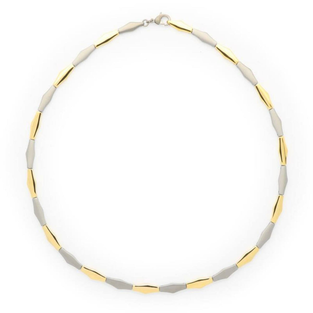Collar bicolor de titanio con eslabones alternos en tonos dorado y plateado.