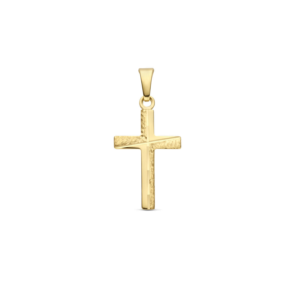 Colgante de cruz de oro amarillo de 14K con acabado martillado de 18 mm.