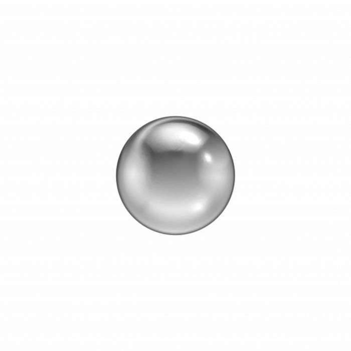 Een enkele, ronde, glanzend zilveren Studex Schietoorbellen bol 3,0 mm is gecentreerd op een effen witte achtergrond-ideaal voor iedereen die overweegt om te gaanjes schieten of persoonlijke hulp nodig heeft bij het kiezen van sieraden.