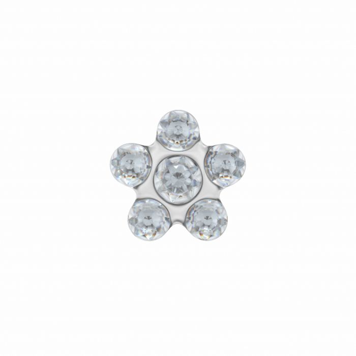 Pendientes de aro dorados con piedra blanca de 3.0 mm en forma de flor.