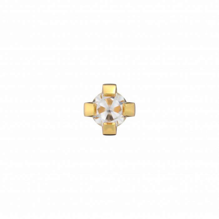 Pendientes de chatón con piedra blanca de 2.0 mm en acero dorado.