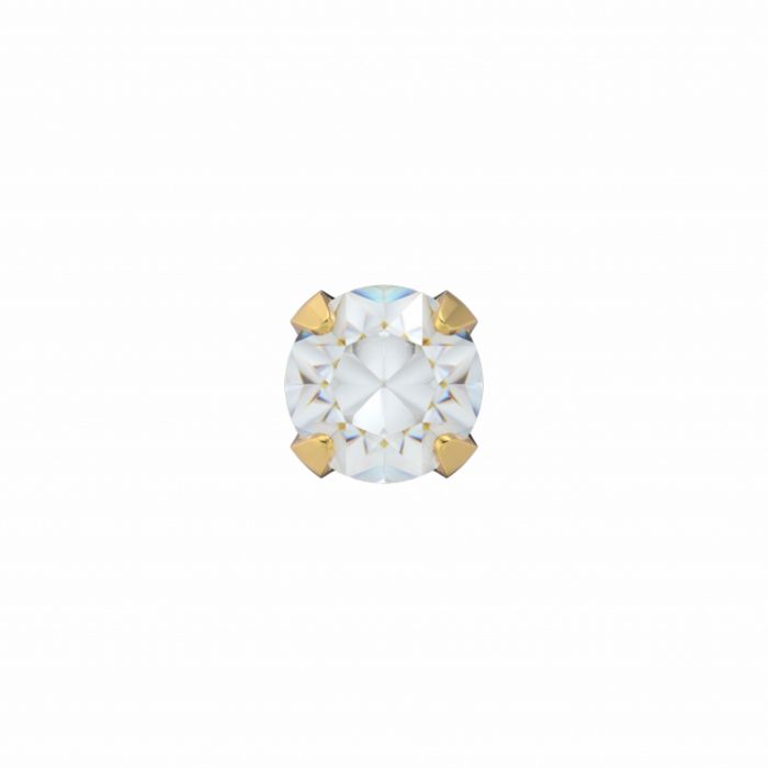 Pendientes de primera puesta con piedra blanca de 3.0mm y base de acero dorado.