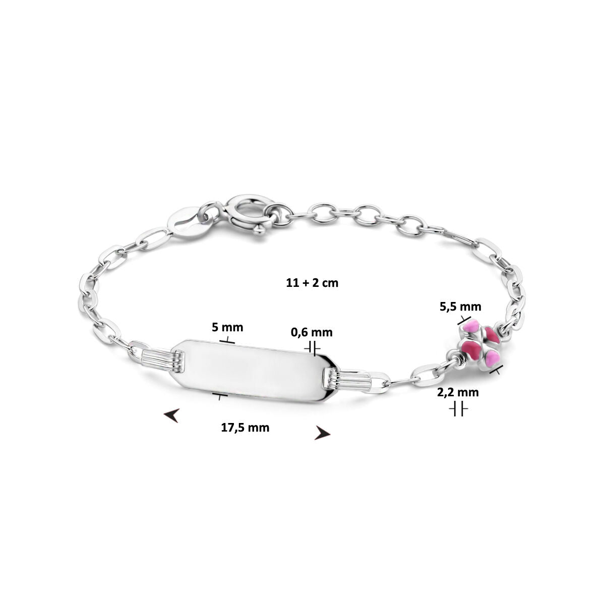 pulsera de grabado trébol placa 5,0 mm 11 + 2 cm plata rodiada