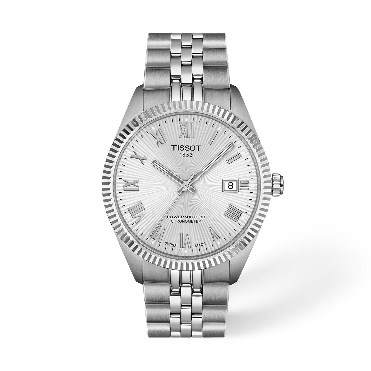 Reloj Tissot Ballade de 39 mm con caja de acero inoxidable, esfera plateada y correa de acero.