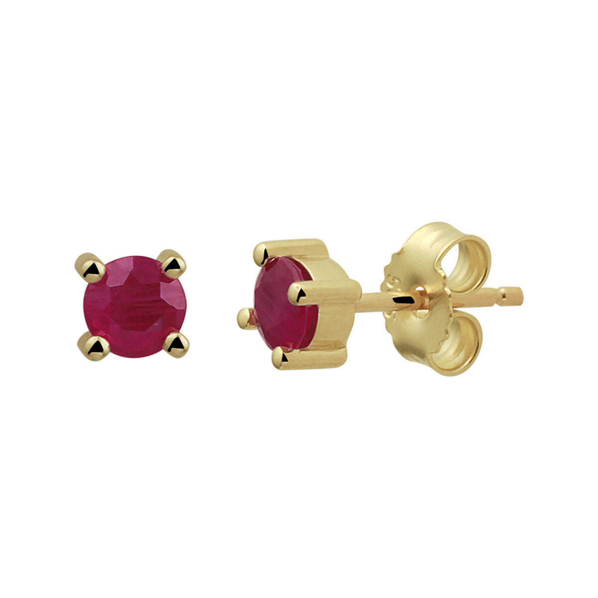 Pendientes de rubí en oro amarillo de 14 quilates con diseño de botón.
