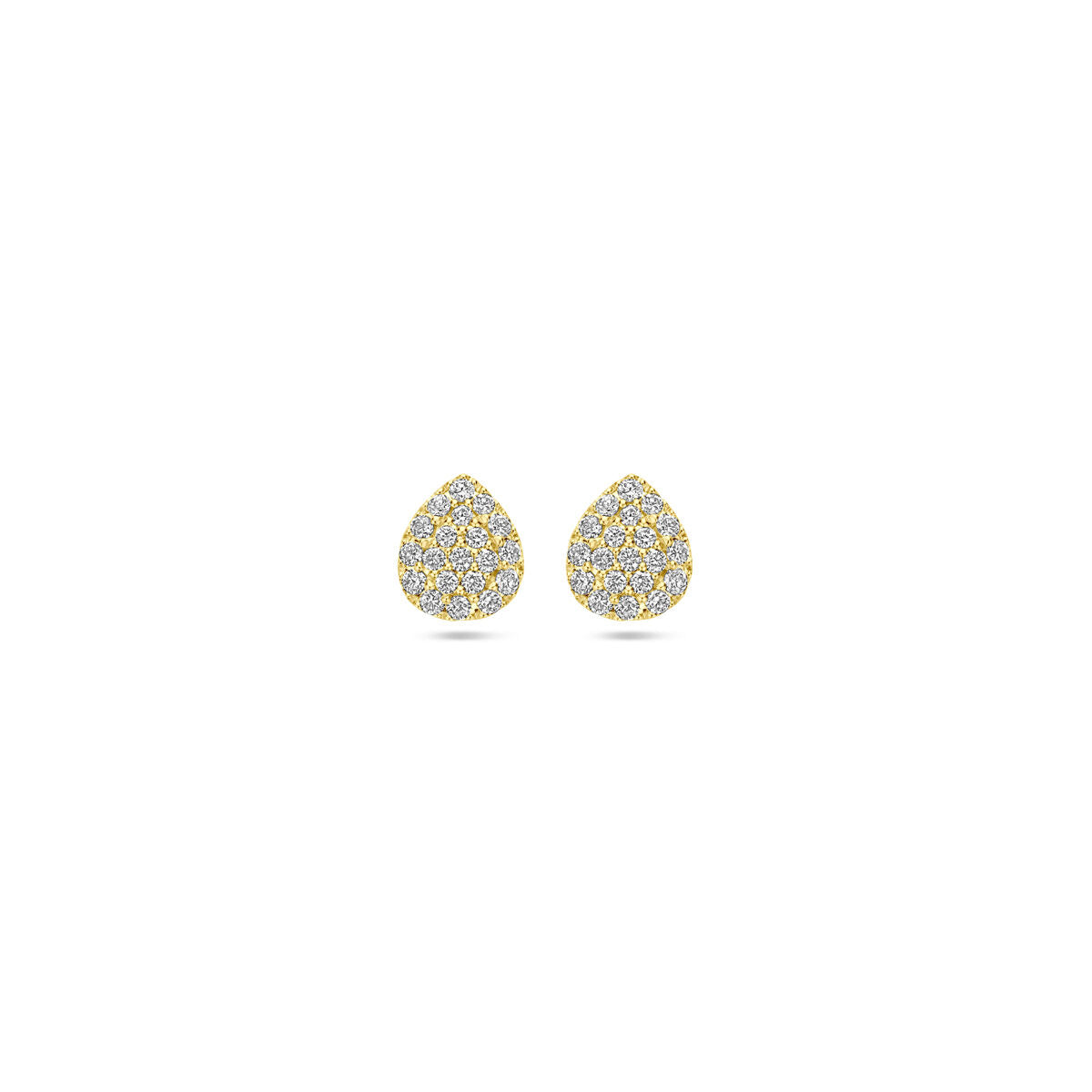 Pendientes de gota en oro amarillo de 14K con diamantes de 0.21 ct (2x 0.105 ct), forma de lágrima.
