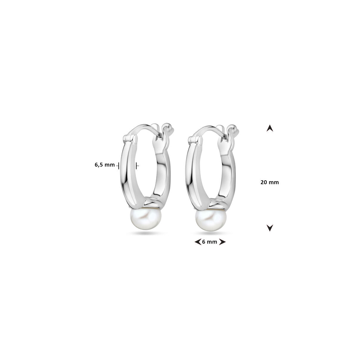 aros de perla 20 mm plata rodiado