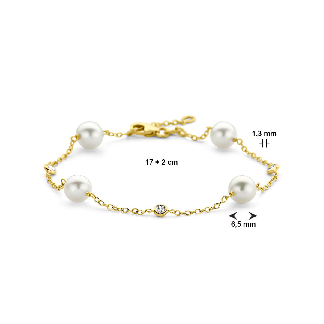 Gouden armband dames parel en zirkonia 14K