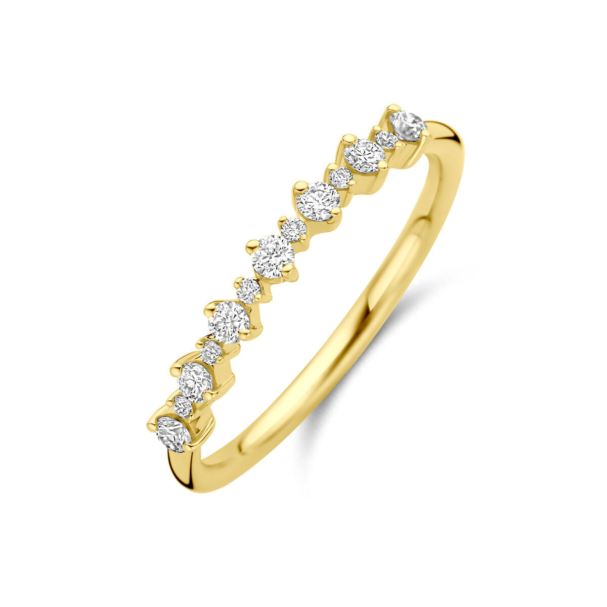 Anillo de oro amarillo de 14K con diamantes lab-grown de 0.23 ct en forma de línea.