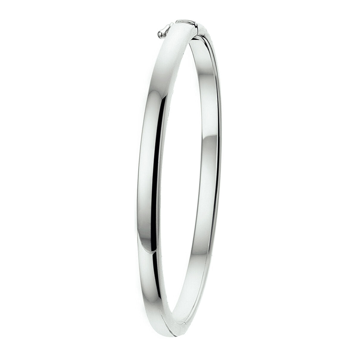 Brazalete de tubo bolle de 4 mm en plata rodiada con cierre de bisagra.
