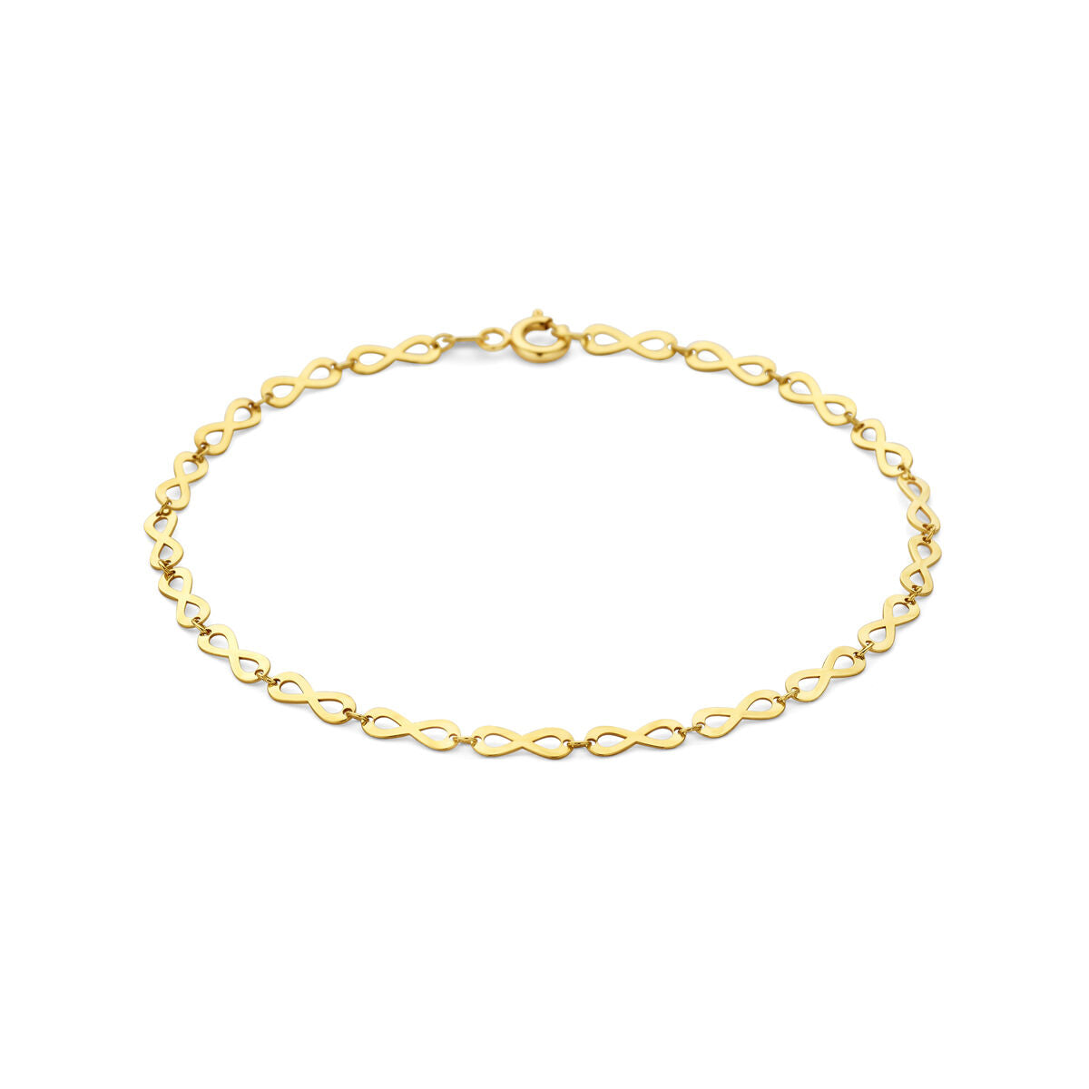 Pulsera de dama de oro amarillo de 14k con eslabones en forma de infinito.