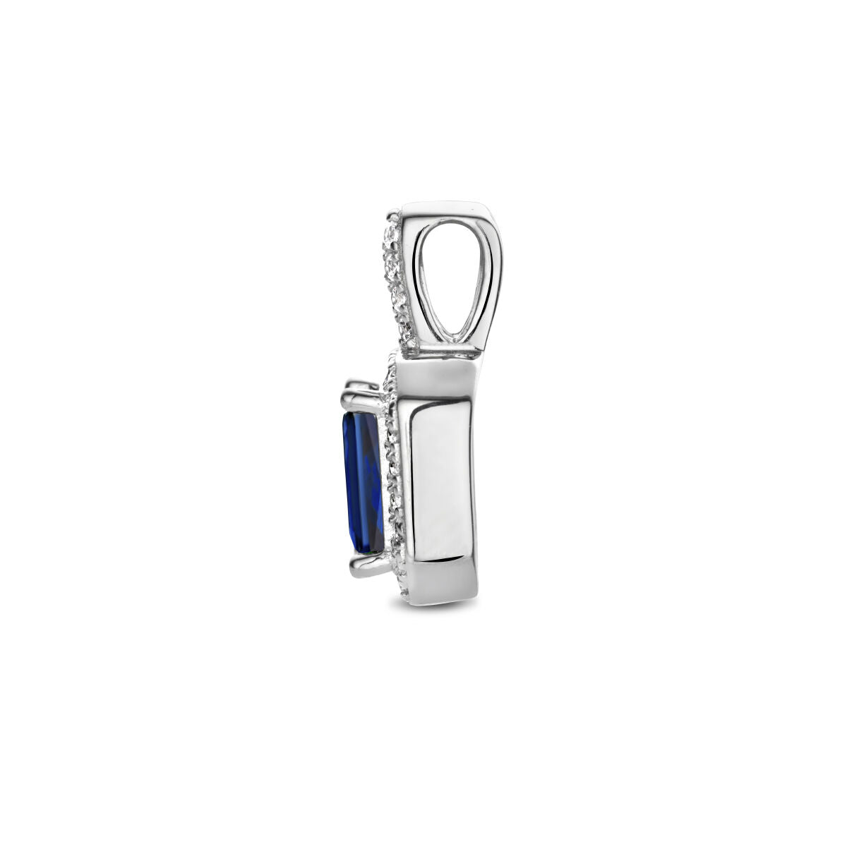 colgante azul y blanco de circonitas halo de plata rodiada