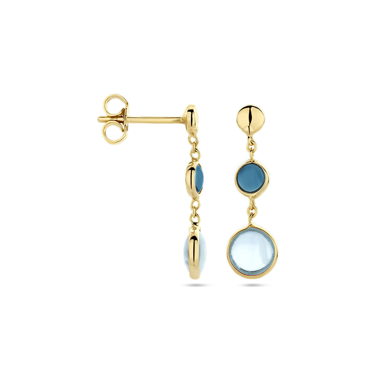 pendientes de topacio azul y topacio london blue en oro amarillo de 14K