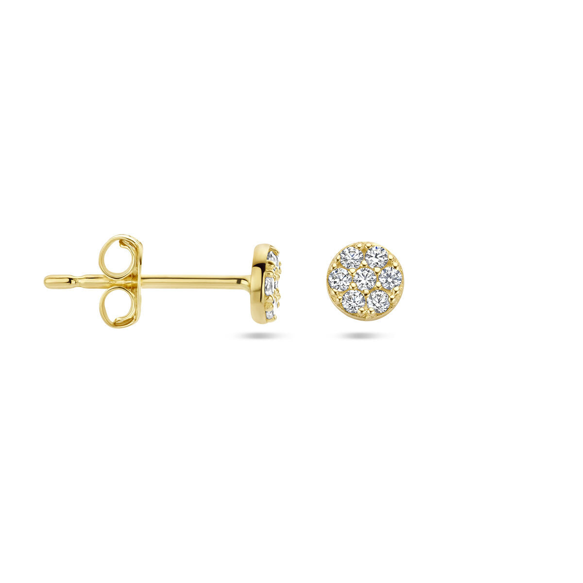 pendientes de botón de zirconia en oro amarillo de 14K