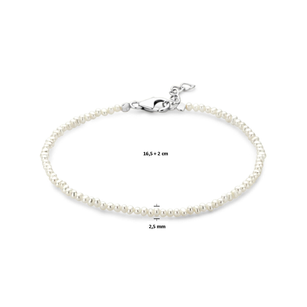 pulsera de perlas 16,5 + 2 cm plata rodiada