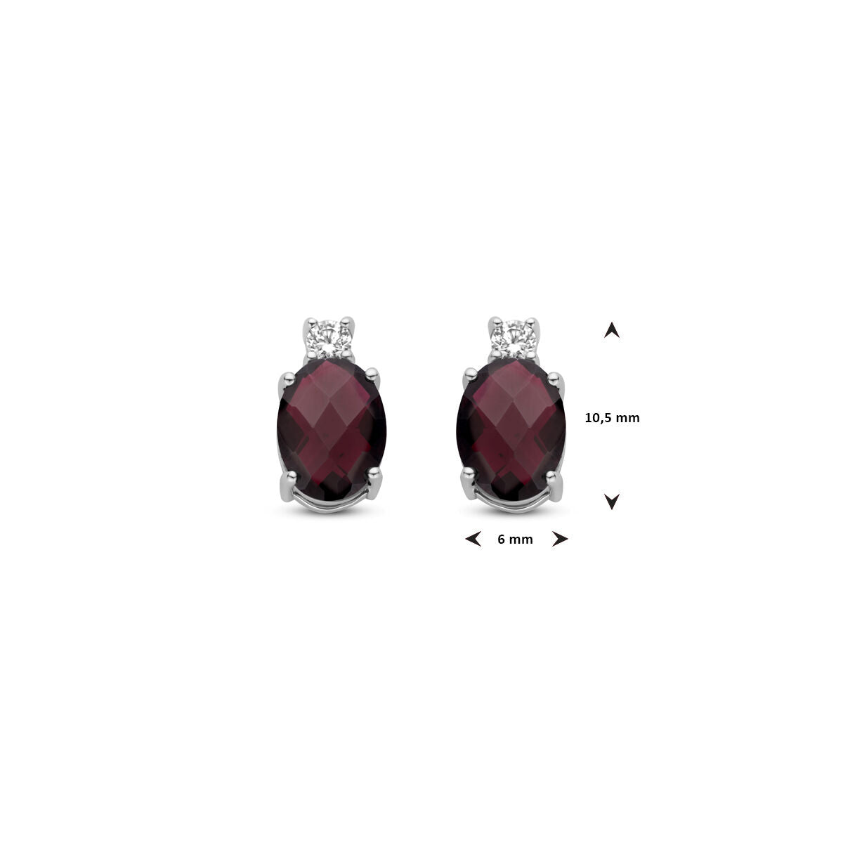 pendientes de botón granate y circonita 10,5 mm plata rodiada