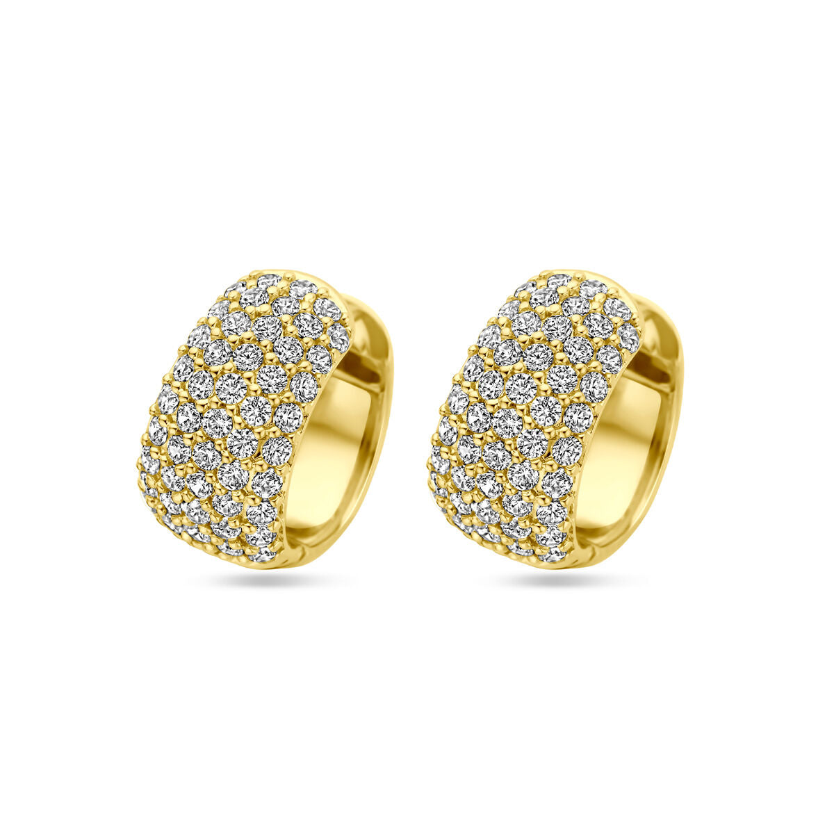 Pendientes de aro dorados con zircón, de 16 mm, con un diseño brillante y texturizado.