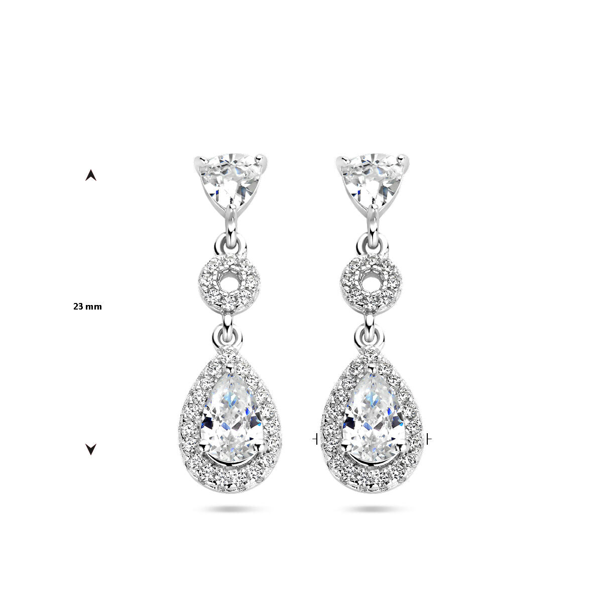 pendientes halo de circonita en plata rodiada